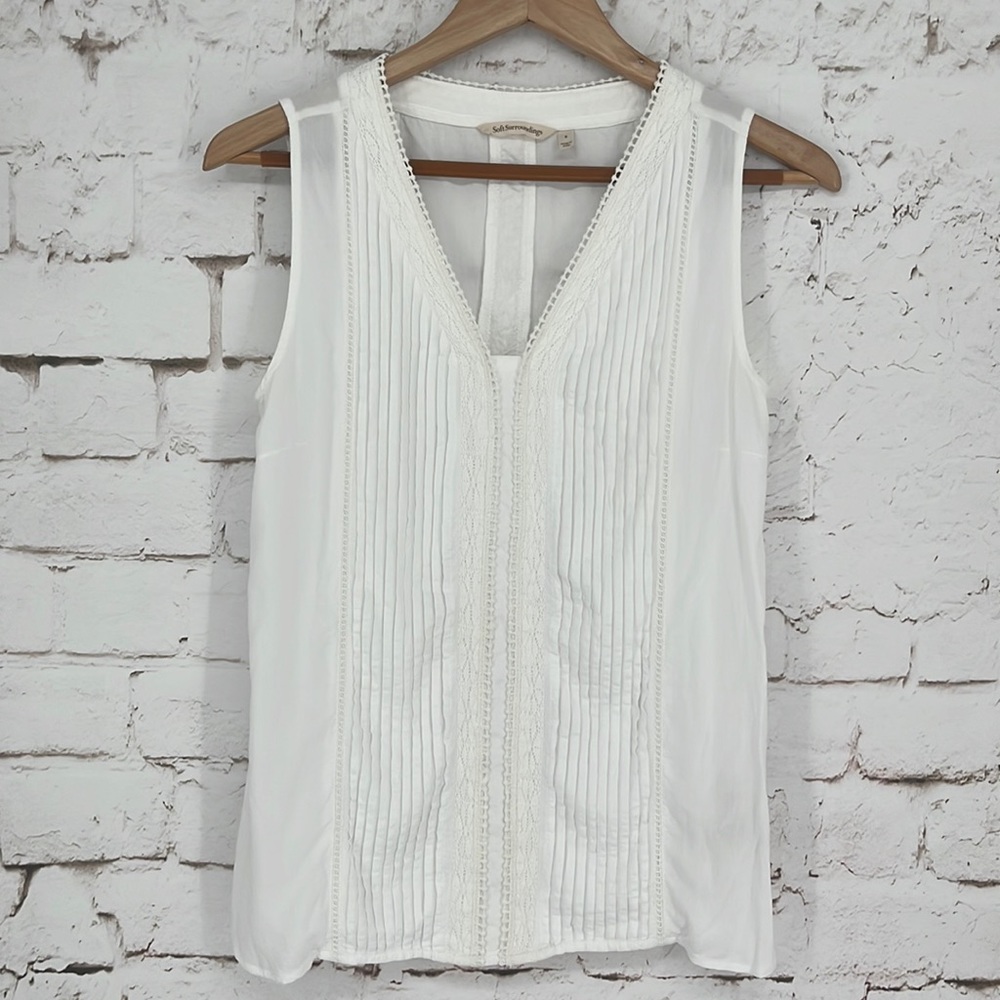 Soft Surroundings “Ingenue” Lace Trim Top, Size S